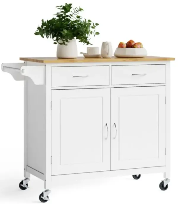Modern Rolling Kitchen Cart Island with Wooden Top