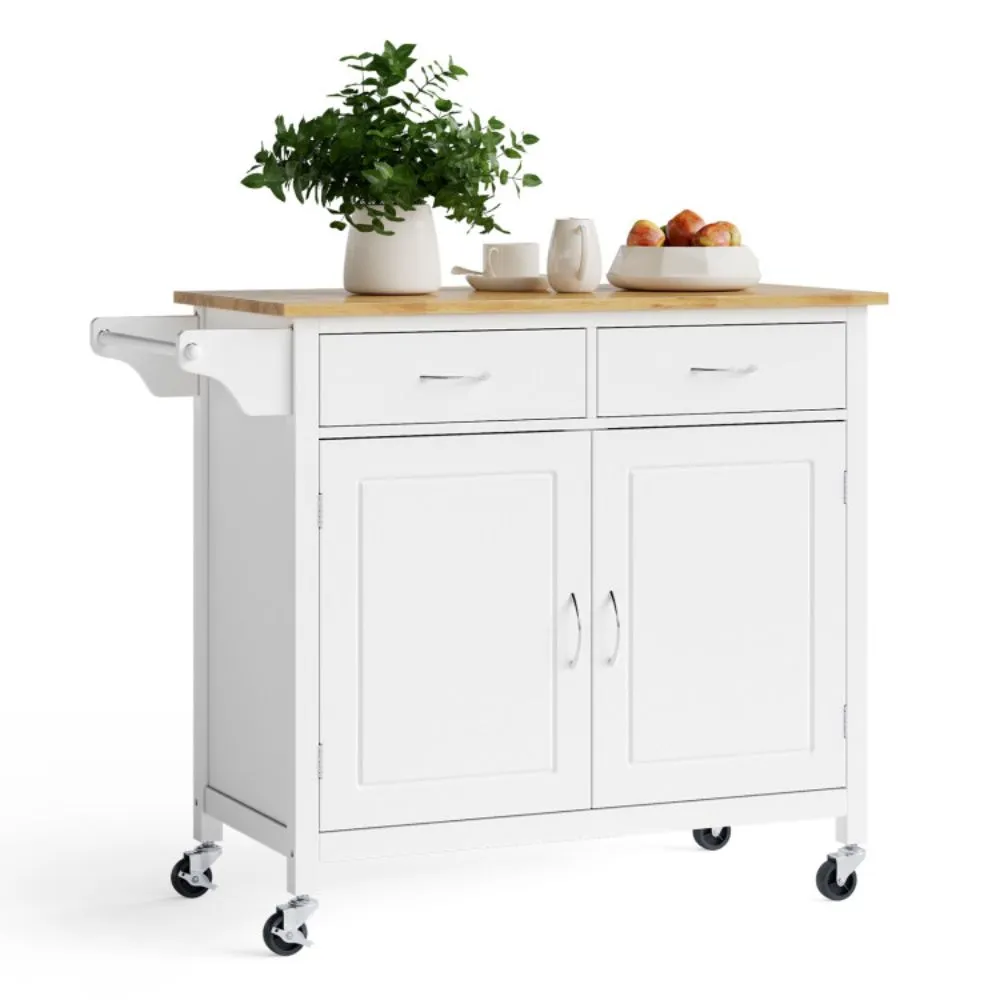 Modern Rolling Kitchen Cart Island with Wooden Top