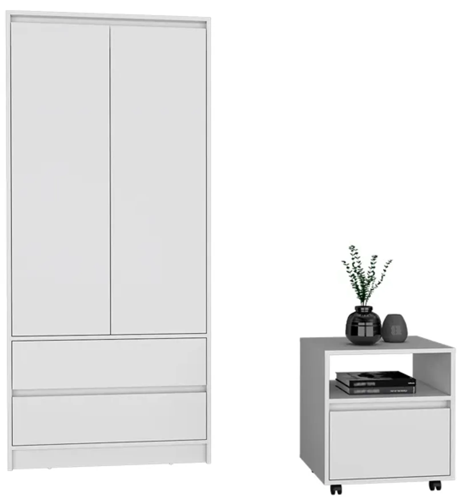 Laurel 2 Piece Bedroom Set, Nightstand + Armoire, White