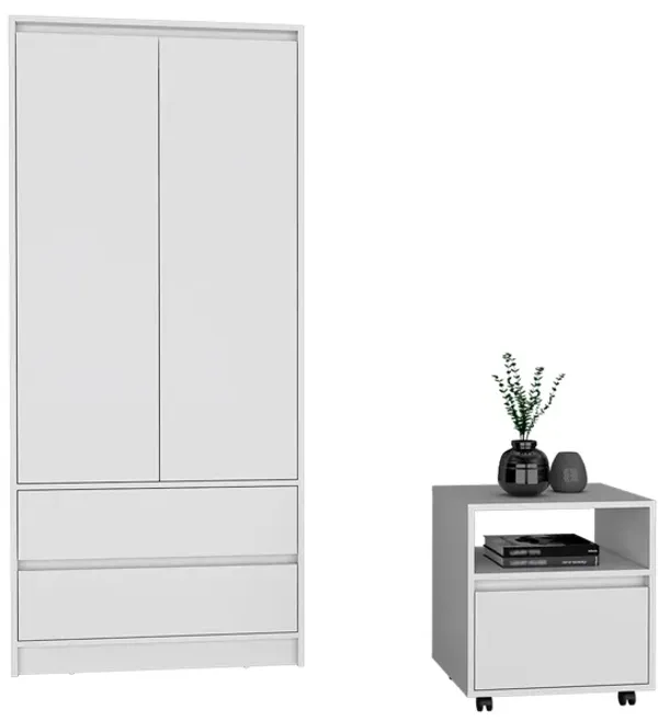 Laurel 2 Piece Bedroom Set, Nightstand + Armoire, White