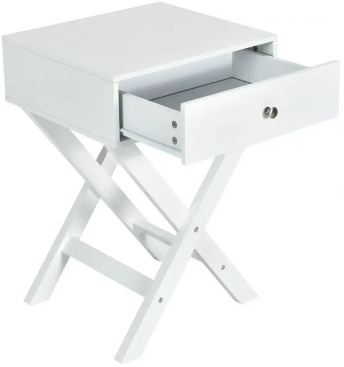 Hivvago Retro White X-Shape 1 Drawer Nightstand Coffee Table