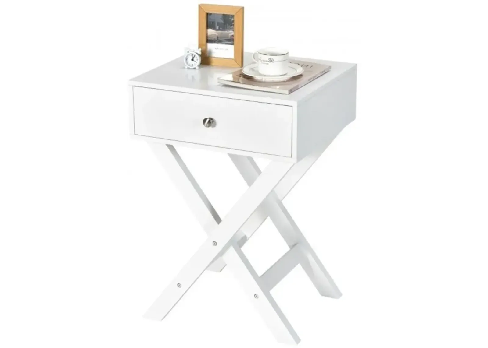 Hivvago Retro White X-Shape 1 Drawer Nightstand Coffee Table