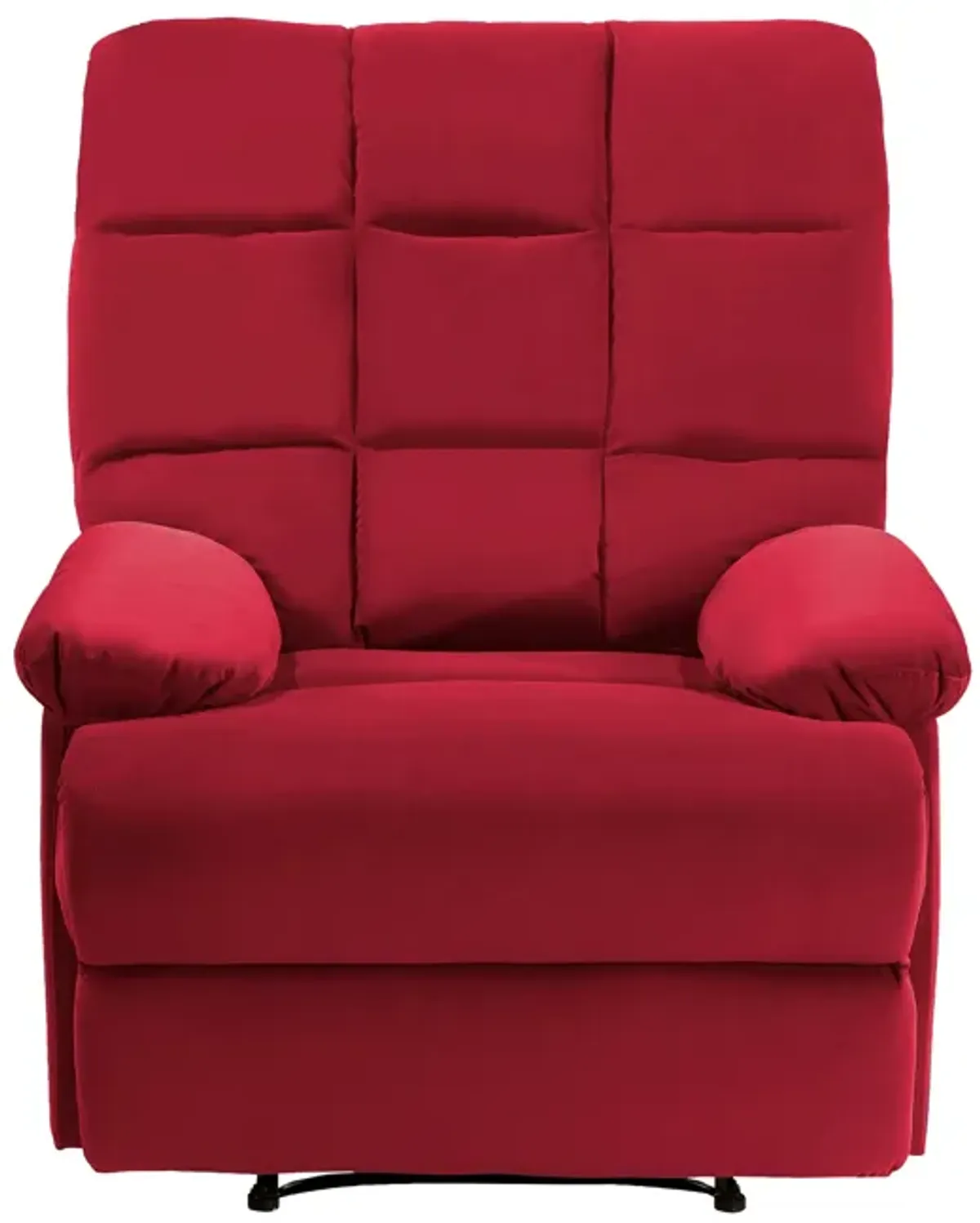 Patty 36 Inch Manual Recliner Chair, Soft Cushion, Red Velvet, Solid Wood - Benzara