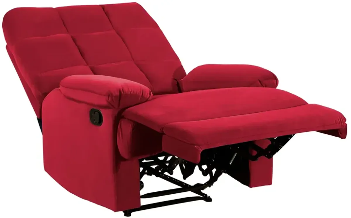 Patty 36 Inch Manual Recliner Chair, Soft Cushion, Red Velvet, Solid Wood - Benzara