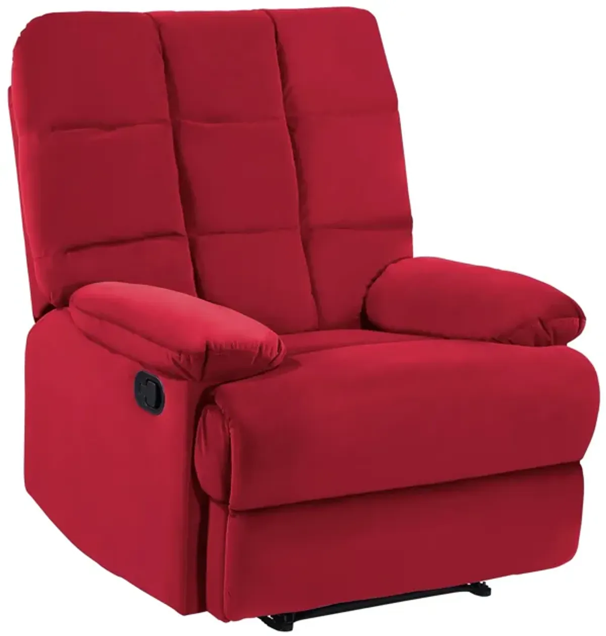 Patty 36 Inch Manual Recliner Chair, Soft Cushion, Red Velvet, Solid Wood - Benzara