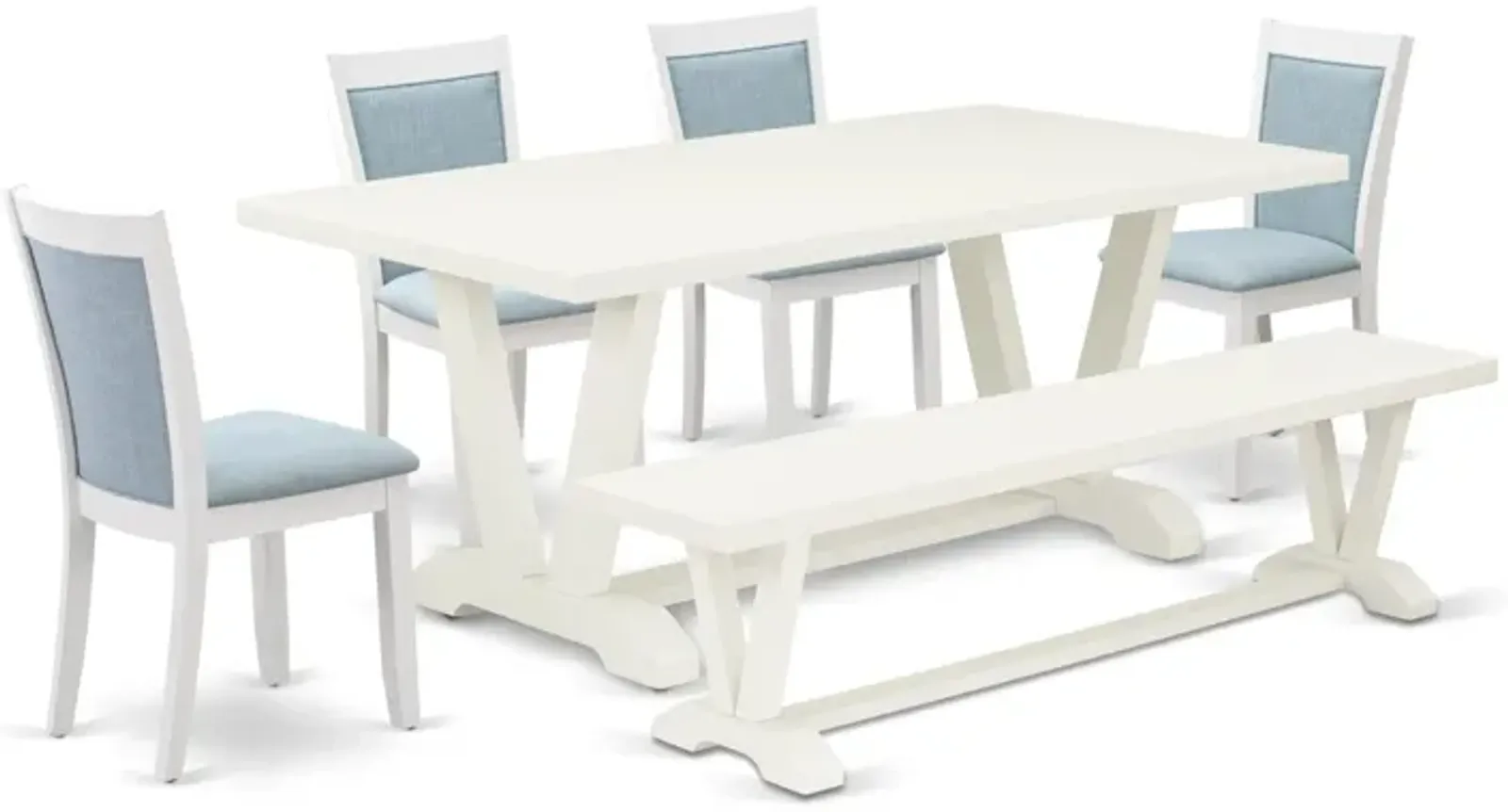 East West Furniture V027MZ015-6 6Pc Dining Set - Rectangular Table , 4 Parson Chairs and a Bench - Multi-Color Color