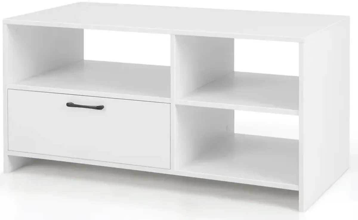 Modern Media Console Table with 3 Open Compartments and 1 Storage Drawer-White