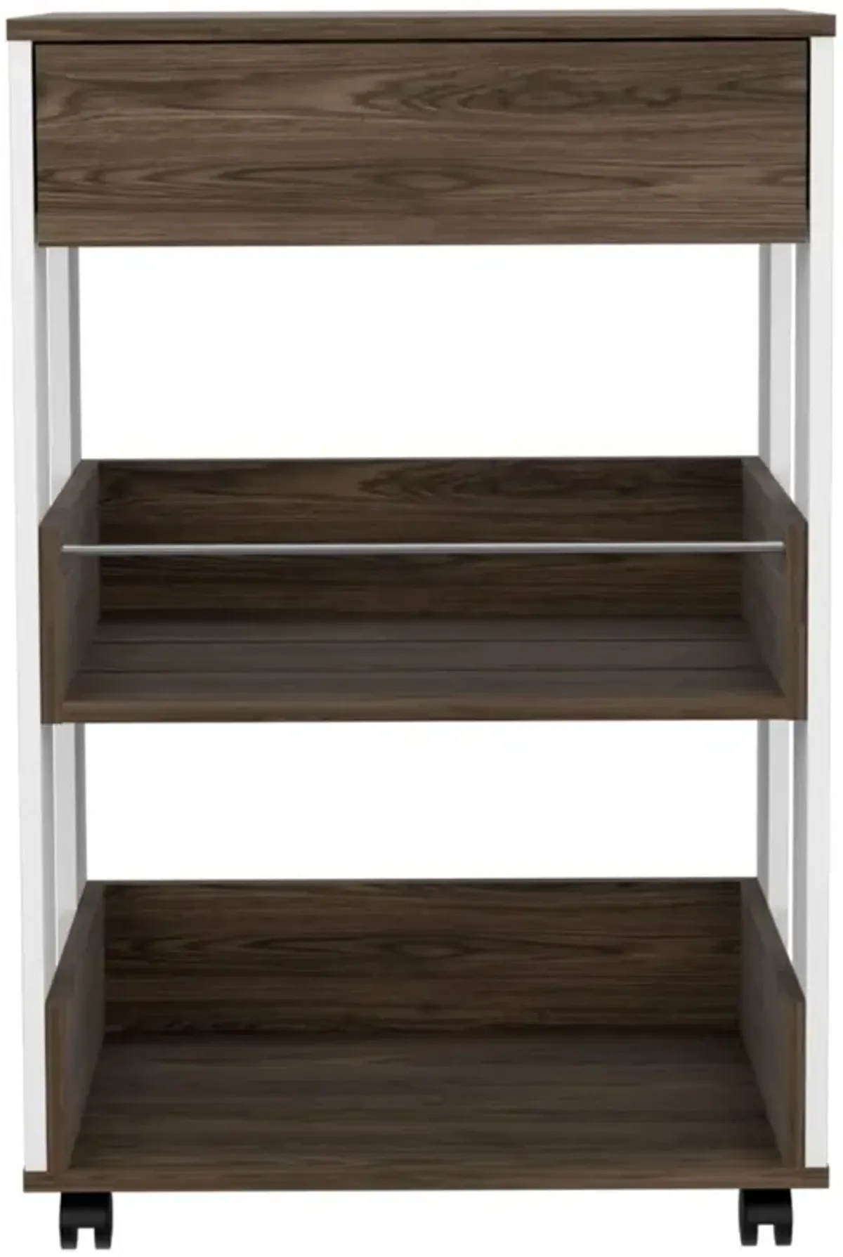 Verona Kitchen Cart, Three Shelves, Four Casters - White Dark Walnut