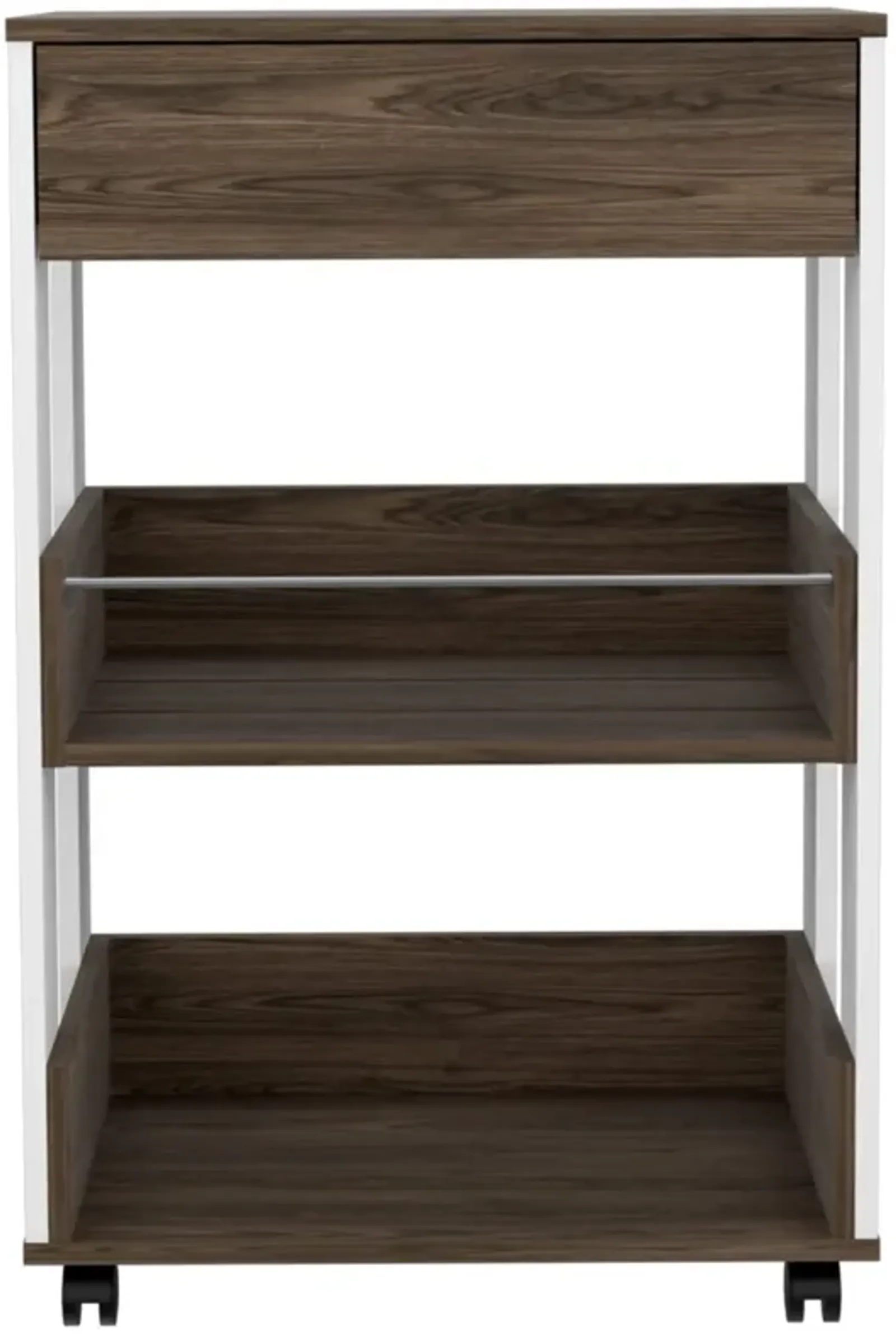 Verona Kitchen Cart, Three Shelves, Four Casters - White Dark Walnut