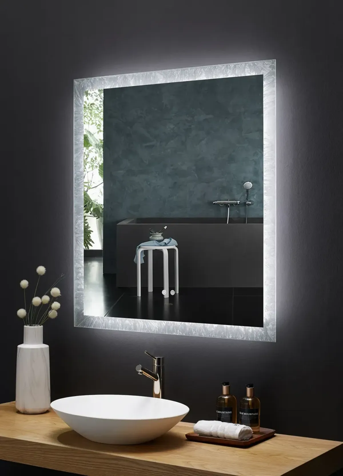 FRYSTA LED Frameless Rectangular Mirror with Dimmer and Defogger