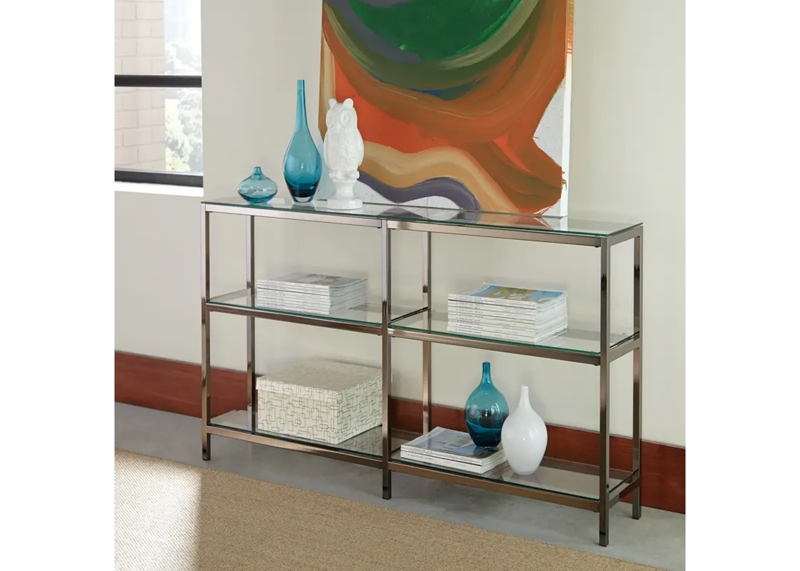 Industrial Metal Bookcase with Glass Shelves