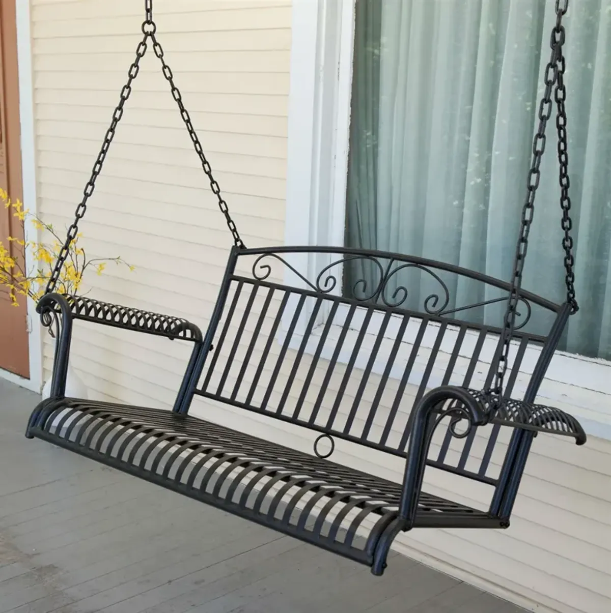 Hivvago Wrought Iron Outdoor Patio 4-Ft Porch Swing in Black