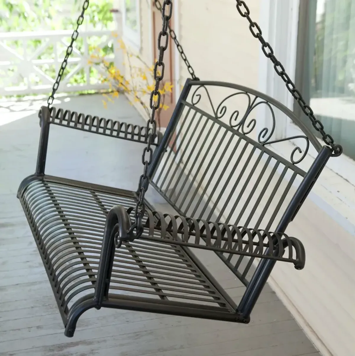 Hivvago Wrought Iron Outdoor Patio 4-Ft Porch Swing in Black