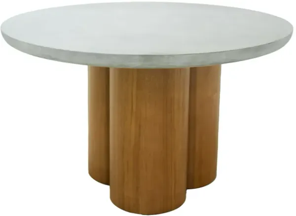 Cid Ziv 47 Inch Dining Table, Gray Faux Concrete Round Top, 3 Pillar Base - Benzara