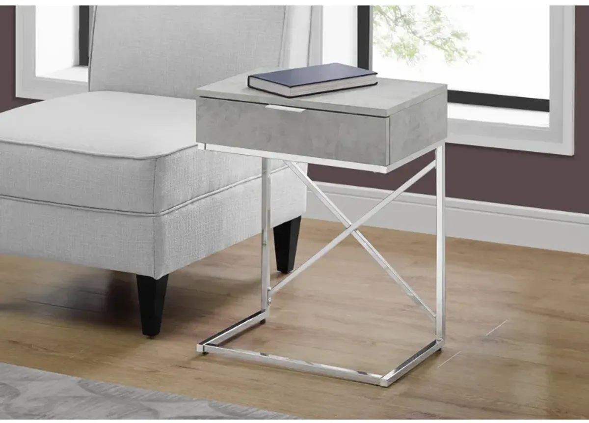 Monarch Specialties I 3471 Accent Table, Side, End, Nightstand, Lamp, Storage Drawer, Living Room, Bedroom, Metal, Laminate, Grey, Chrome, Contemporary, Modern