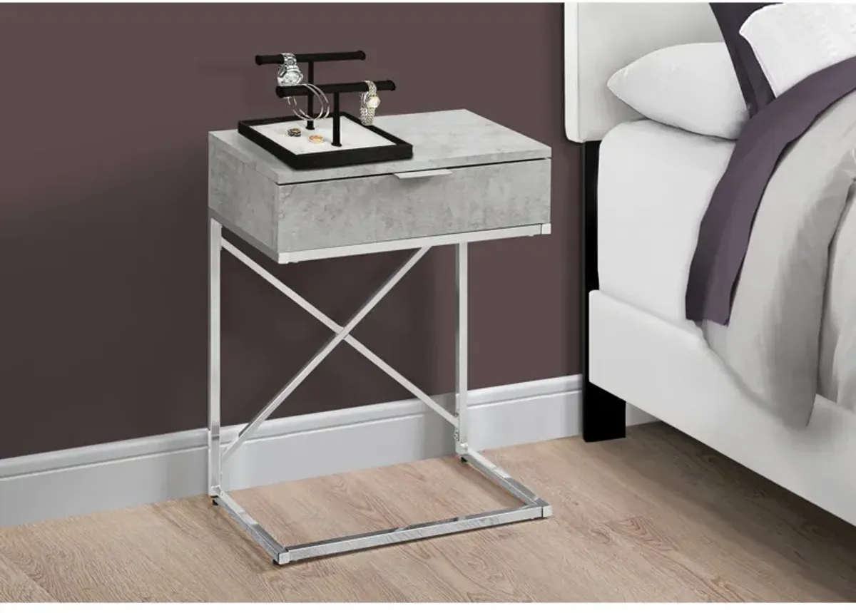 Monarch Specialties I 3471 Accent Table, Side, End, Nightstand, Lamp, Storage Drawer, Living Room, Bedroom, Metal, Laminate, Grey, Chrome, Contemporary, Modern