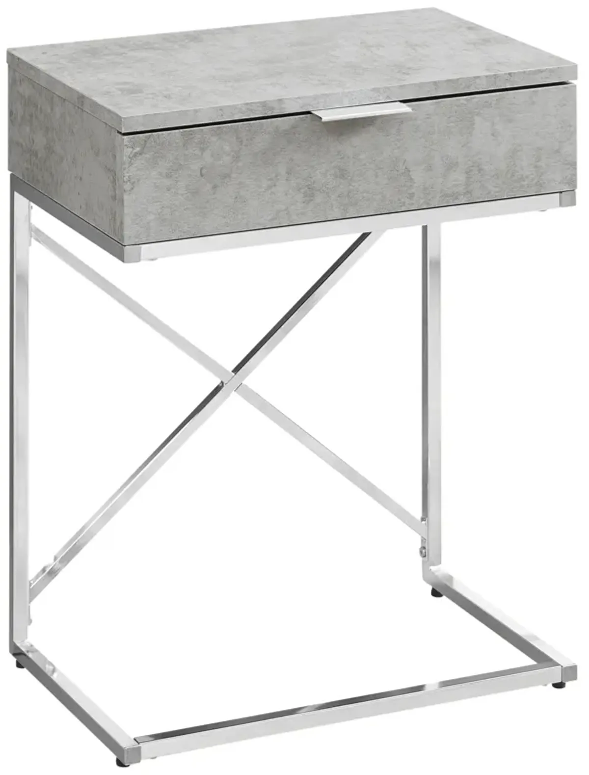 Monarch Specialties I 3471 Accent Table, Side, End, Nightstand, Lamp, Storage Drawer, Living Room, Bedroom, Metal, Laminate, Grey, Chrome, Contemporary, Modern