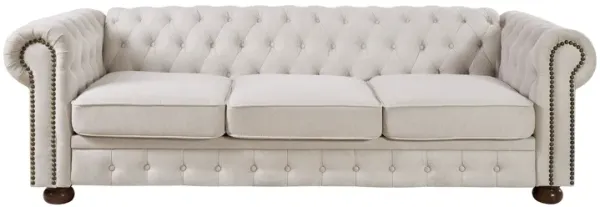 Chesterfield sofa beige linen fabric (Beige)