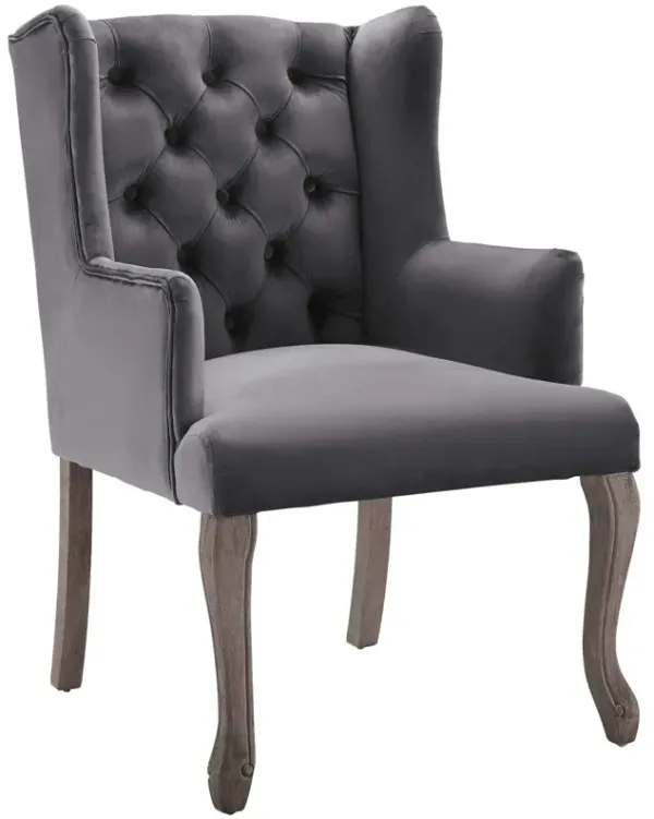 Modway Realm French Vintage Tufted Performance Velvet Kitchen and Dining Room Arm Chair in Gray