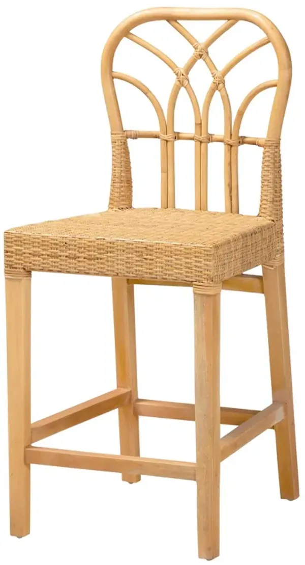 Baxton Studio Monaco Modern Bohemian Natural Rattan and Mahogany Wood Counter Stool