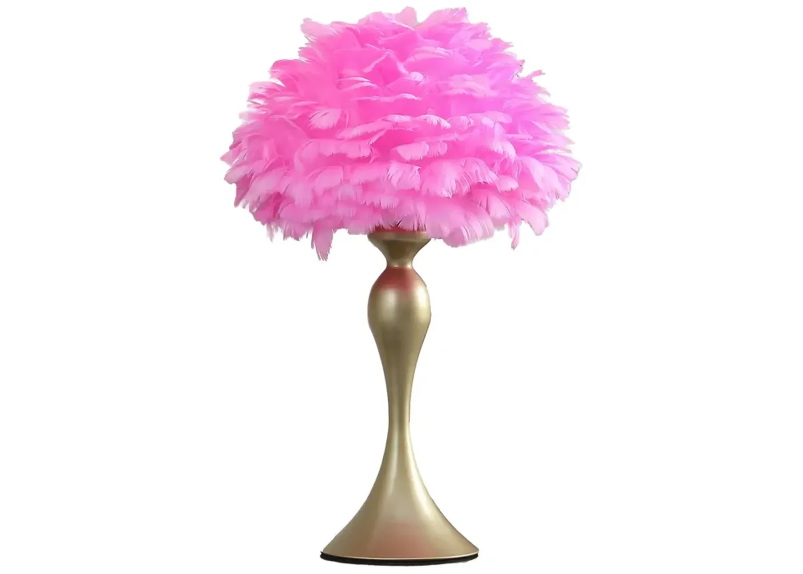 Lily 24 Inch Metal Glam Feather Table Lamp, Candlestick, 40W, Pink, Red-Benzara