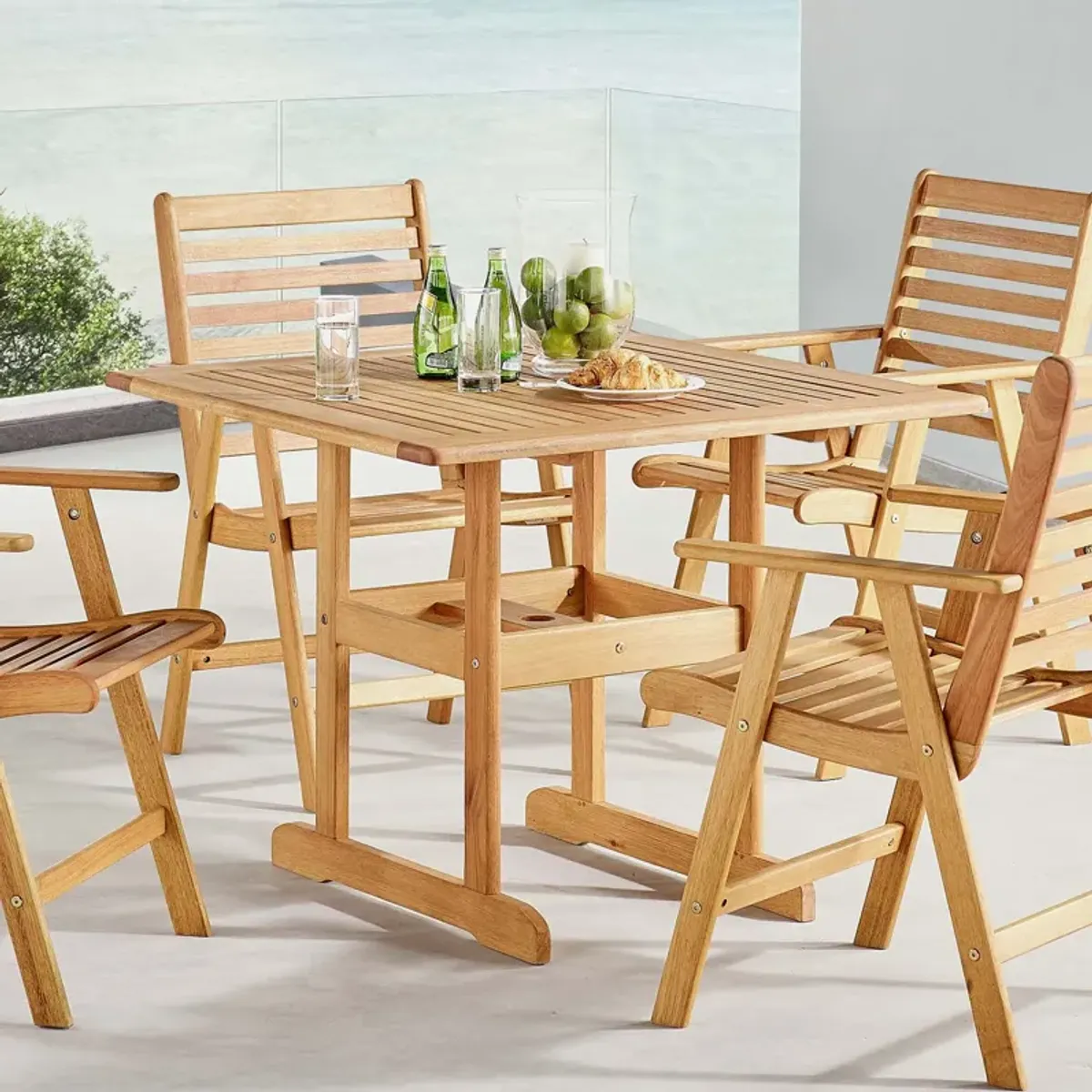 Modway - Hatteras 36" Square Outdoor Patio Eucalyptus Wood Dining Table Natural