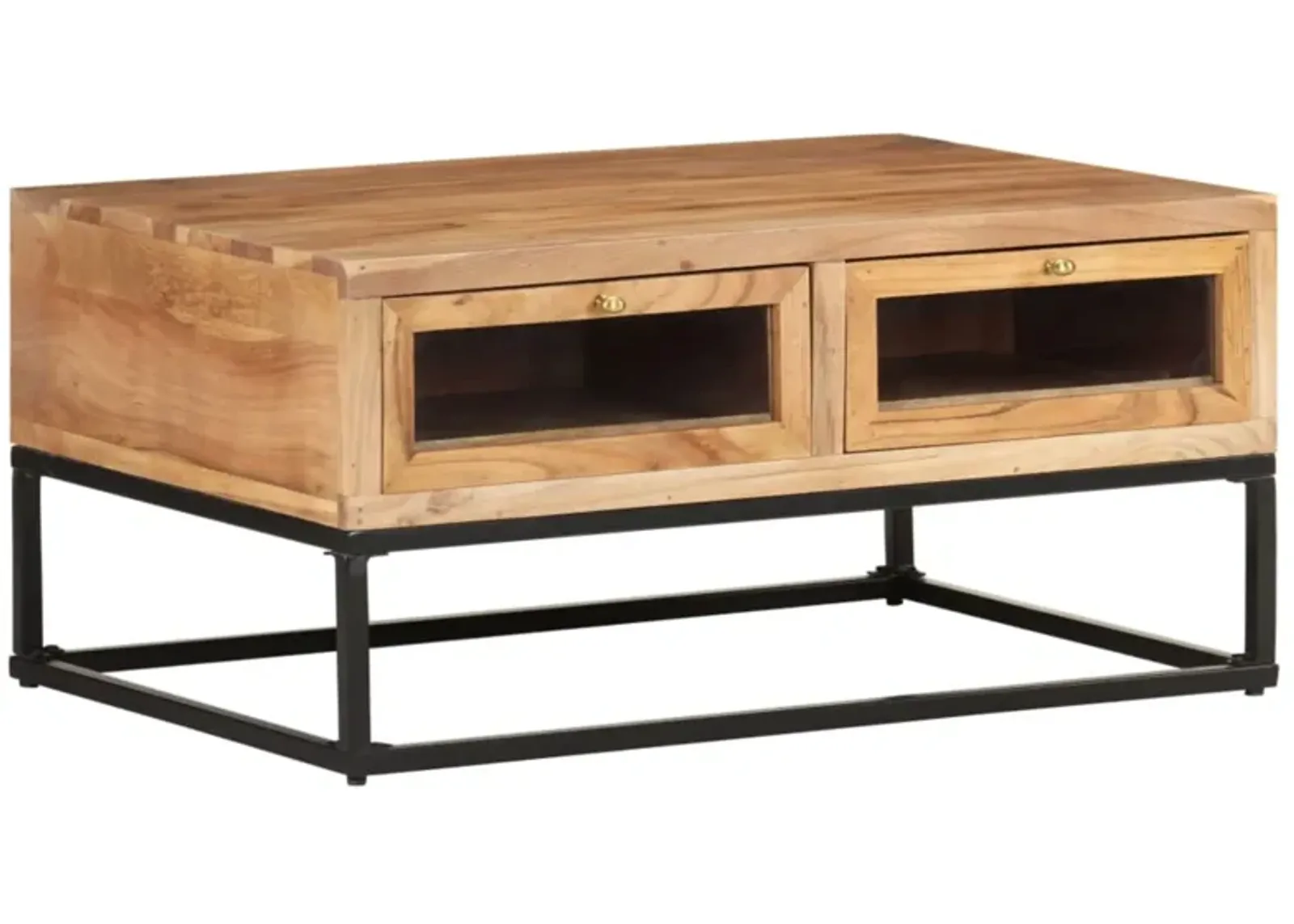 vidaXL Coffee Table with Drawers - Solid Acacia Wood, Industrial Design, Easy Assembly, Storage Solution, Home Decor, 35.4"x23.6"x15.7"