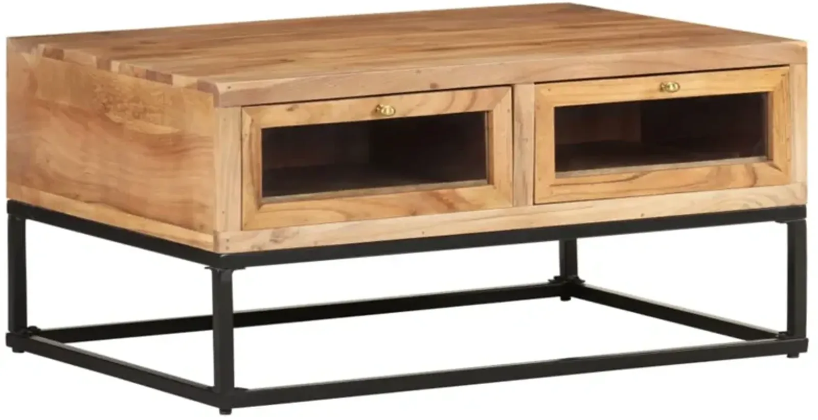 vidaXL Coffee Table with Drawers - Solid Acacia Wood, Industrial Design, Easy Assembly, Storage Solution, Home Decor, 35.4"x23.6"x15.7"