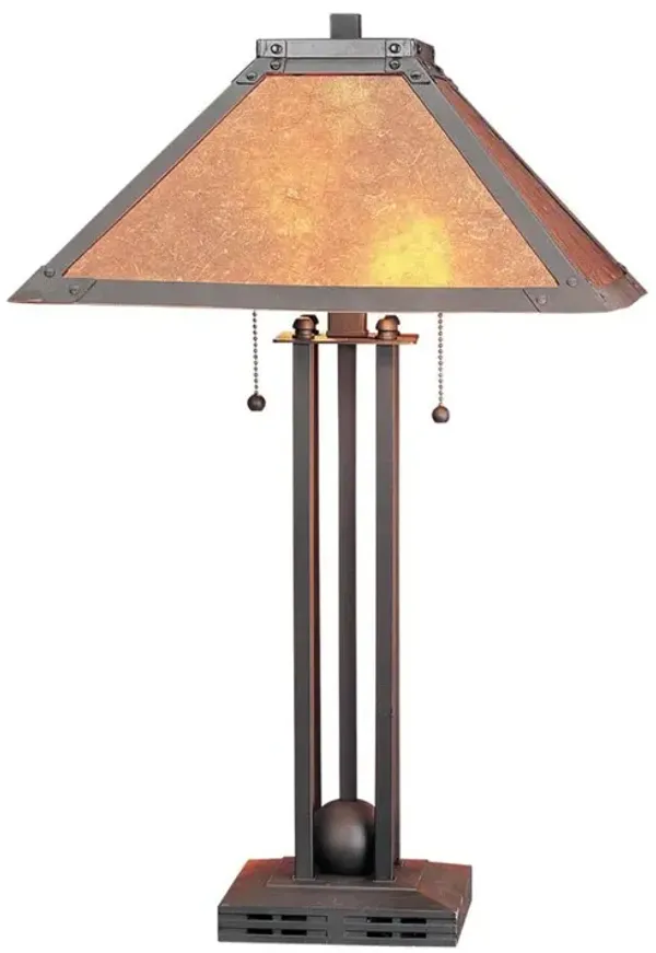 Hivvago 25" Gray Metal Two Light Cylinder Table Lamp With Amber Square Shade