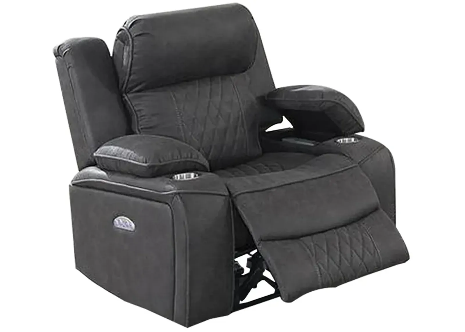 Xiu 38 Inch Power Recliner Chair, USB Port, Storage, Gray Faux Leather-Benzara