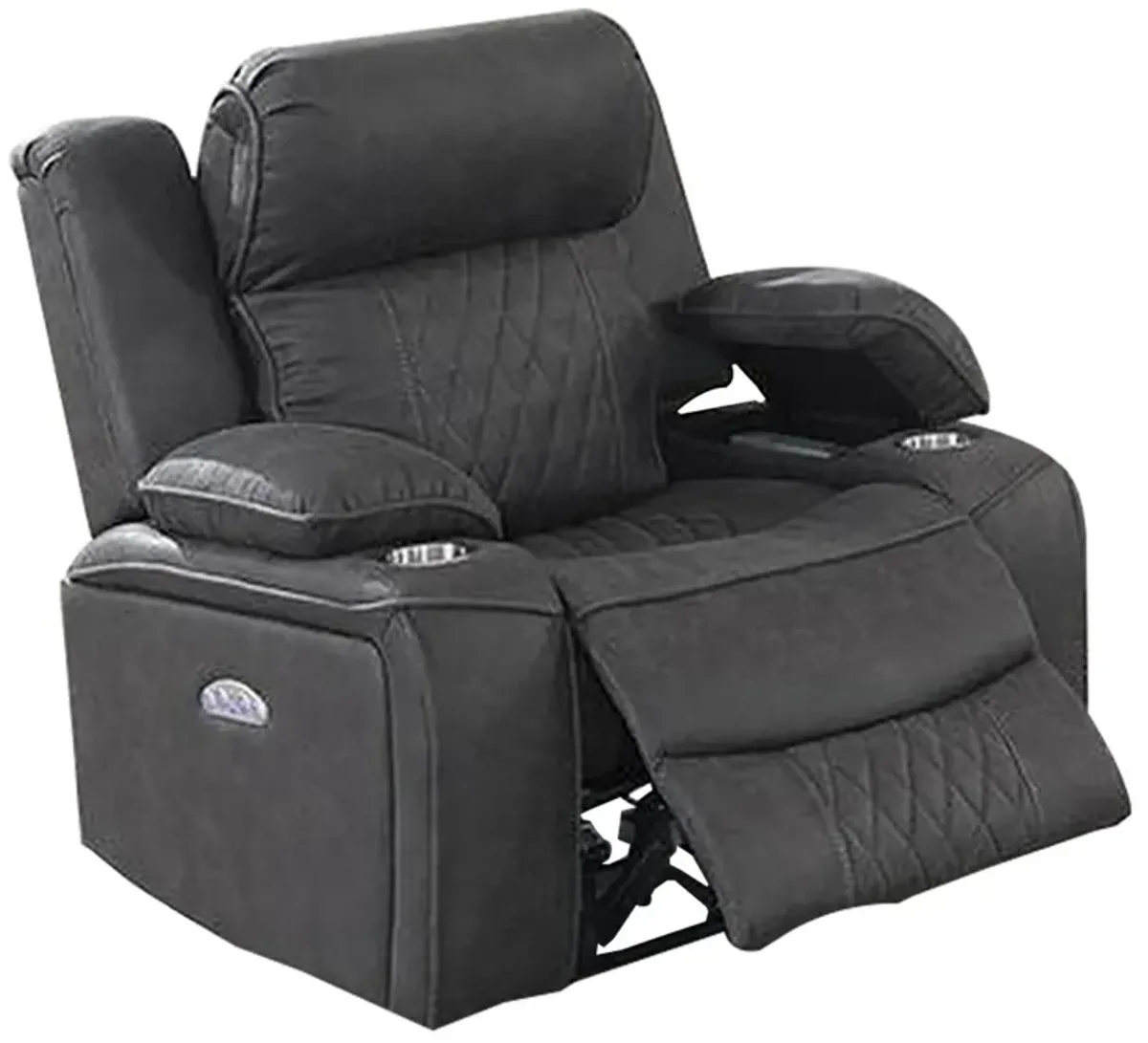 Xiu 38 Inch Power Recliner Chair, USB Port, Storage, Gray Faux Leather-Benzara