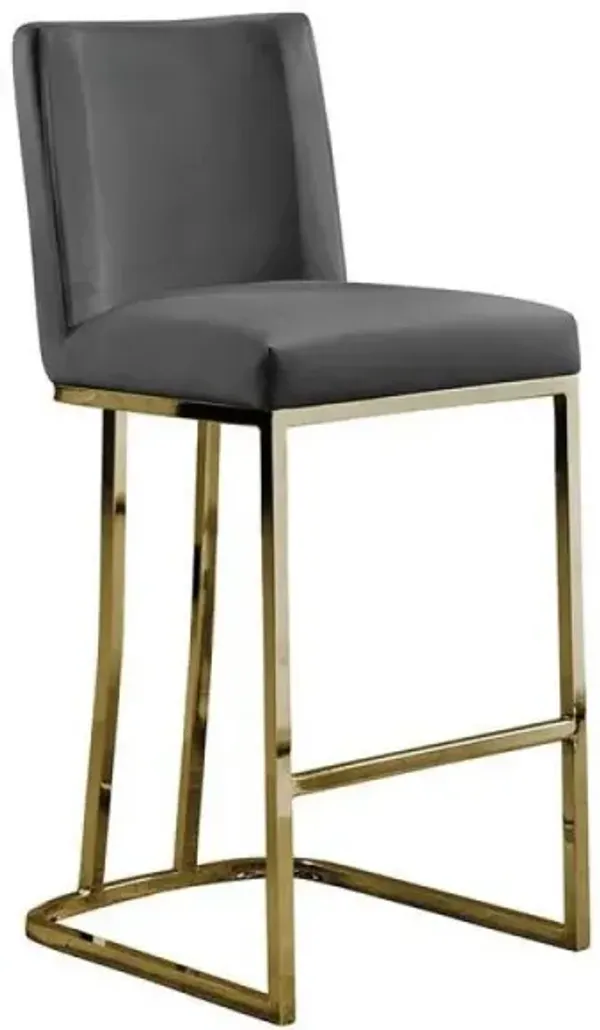 24" Velvet Counter Stool, Dark Grey, Chrome Gold Base (Set of 2)