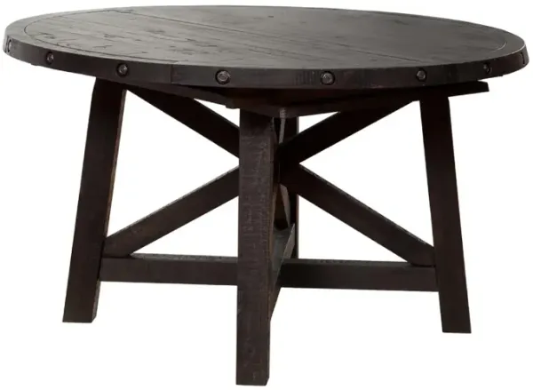 Liu 54 - 72 Inch Round Dining Table, Acacia Wood, Extendable, Dark Brown - Benzara