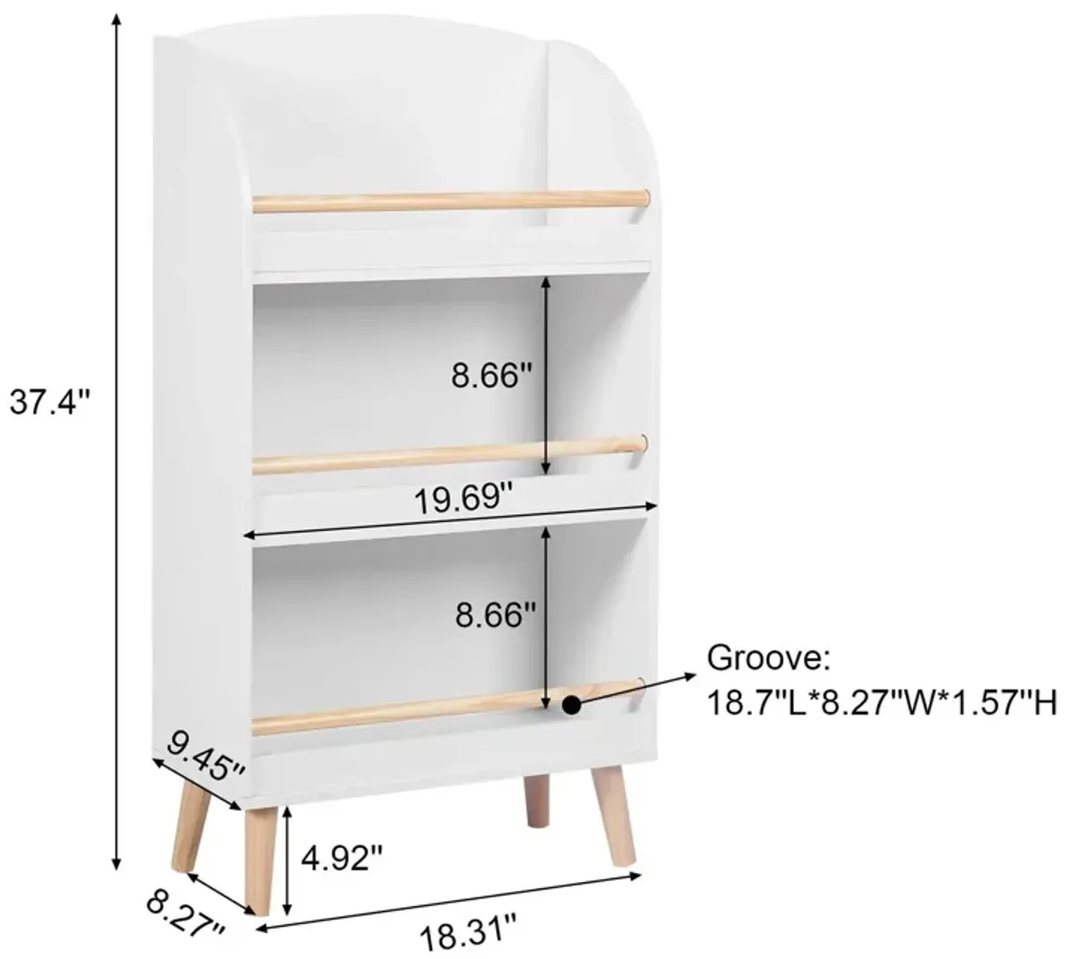 LuxenHome Children's Multi-Functional 3-Shelf Bookcase Toy Storage Bin, White