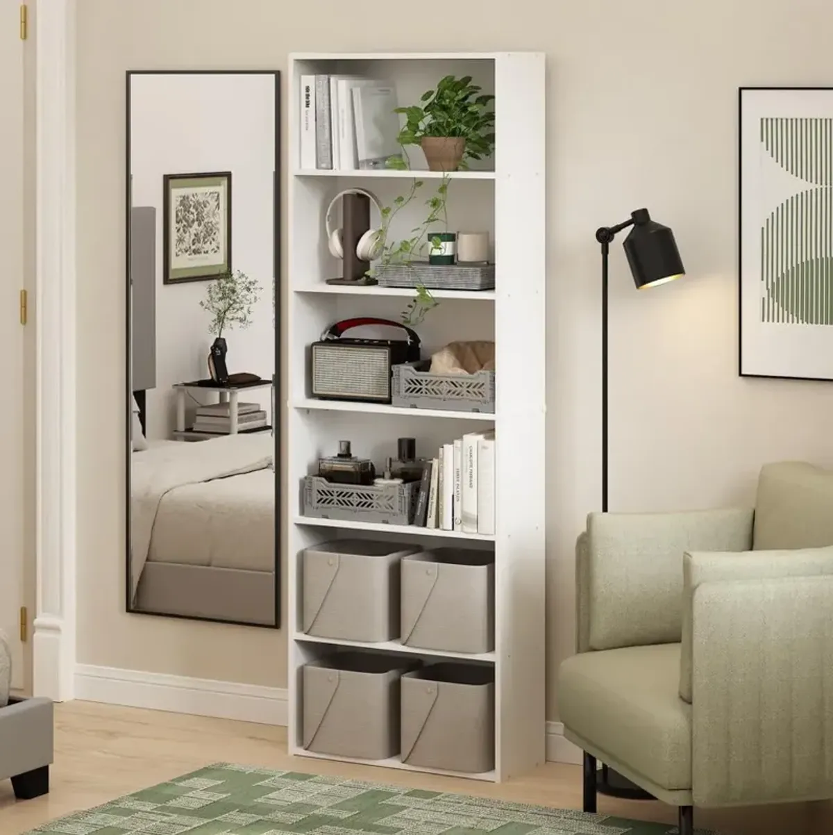 JAYA Simply Home Free Standing 6-Tier Open Storage Bookcase, White