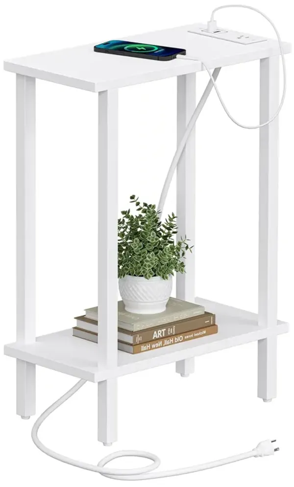 TUTOTAK Small End Table with Charging Station, Narrow Side Table with USB Ports and Outlets, Skinny Sofa Table, Slim Nightstand,