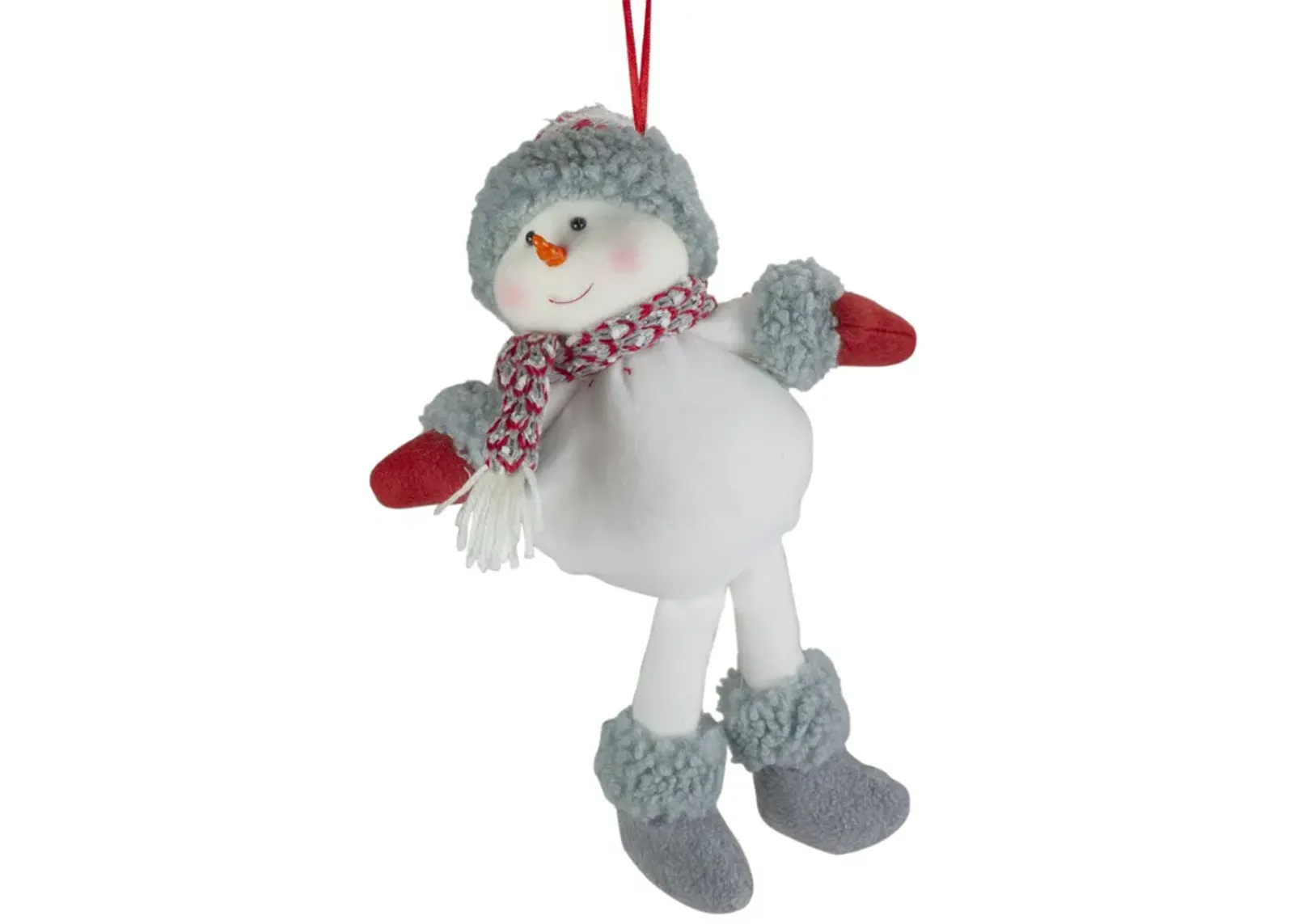 14" Gray and Red Plush Snowman Hanging Christmas Ornament