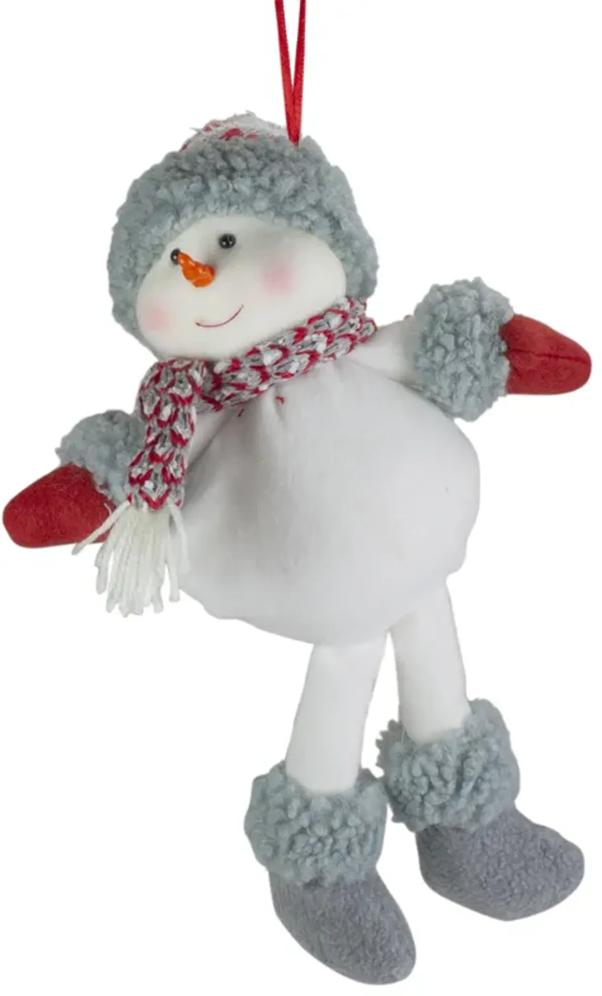 14" Gray and Red Plush Snowman Hanging Christmas Ornament