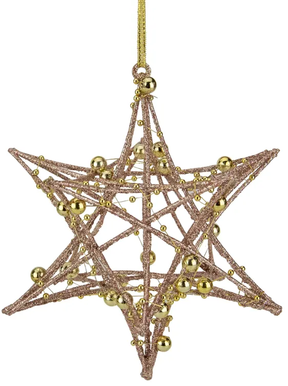 5" Rose Gold Starburst with Glitter and Beads Christmas Ornament