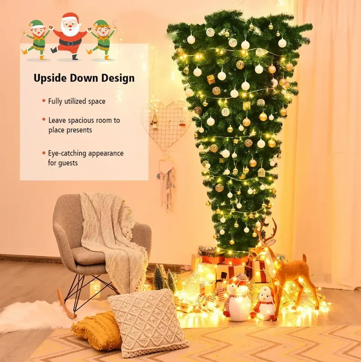 Unlit Upside Down Artificial Christmas Tree for Unique and Modern Holiday Decor