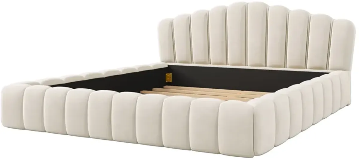 Merax Velvet Bed Frame with Shell-Shaped Headboard