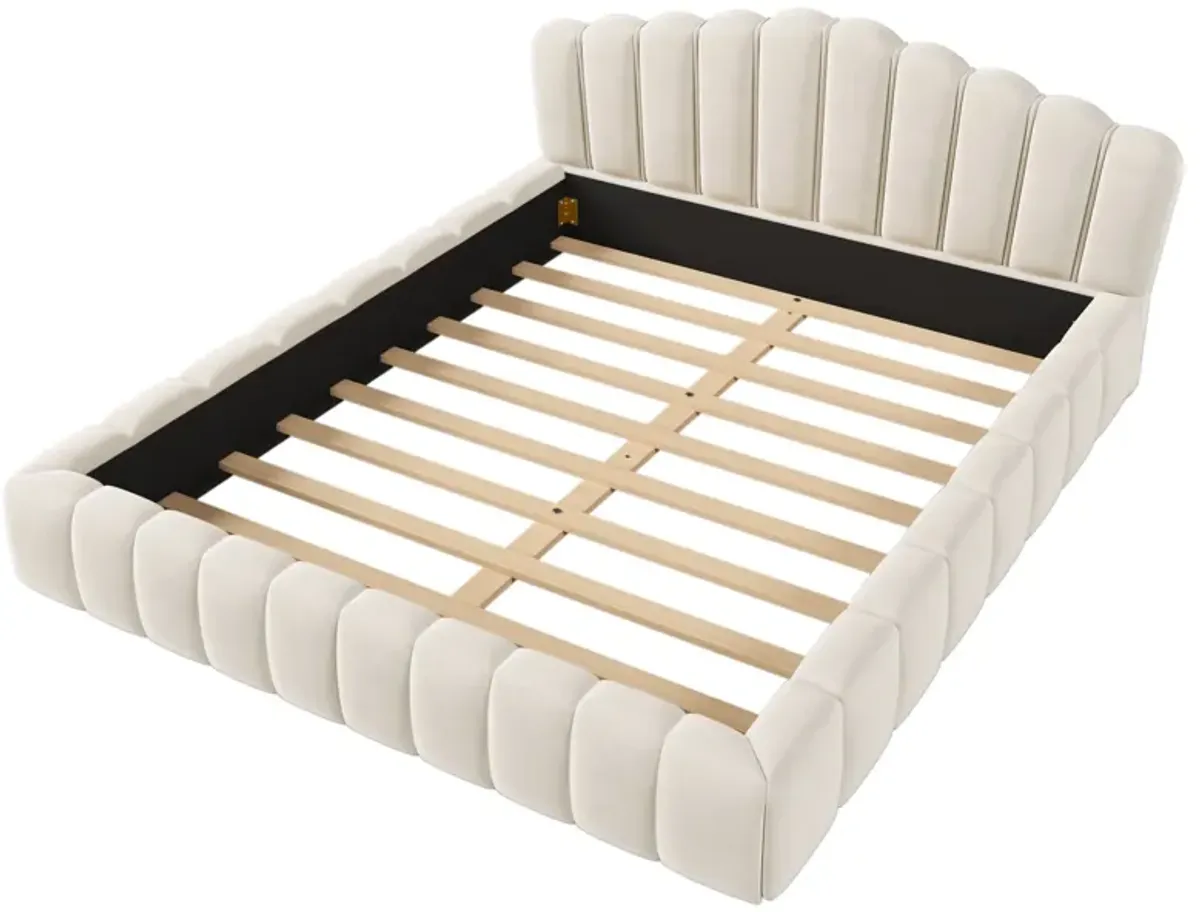 Merax Velvet Bed Frame with Shell-Shaped Headboard