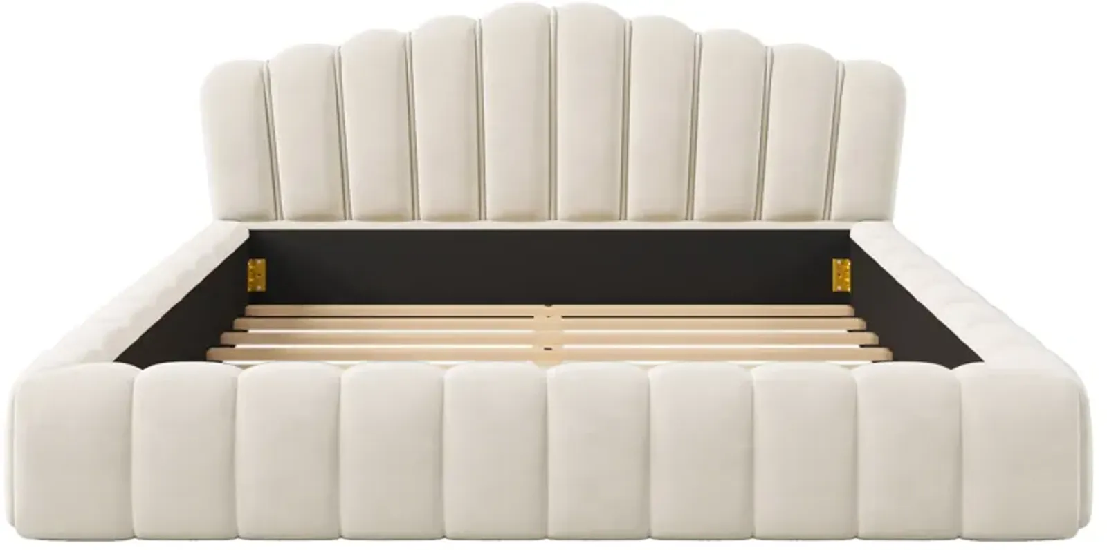 Merax Velvet Bed Frame with Shell-Shaped Headboard