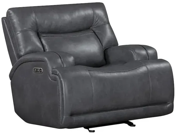 New Classic Furniture Titan Faux Leather Glider Recliner with Power Footrest & Headrest, Gray
