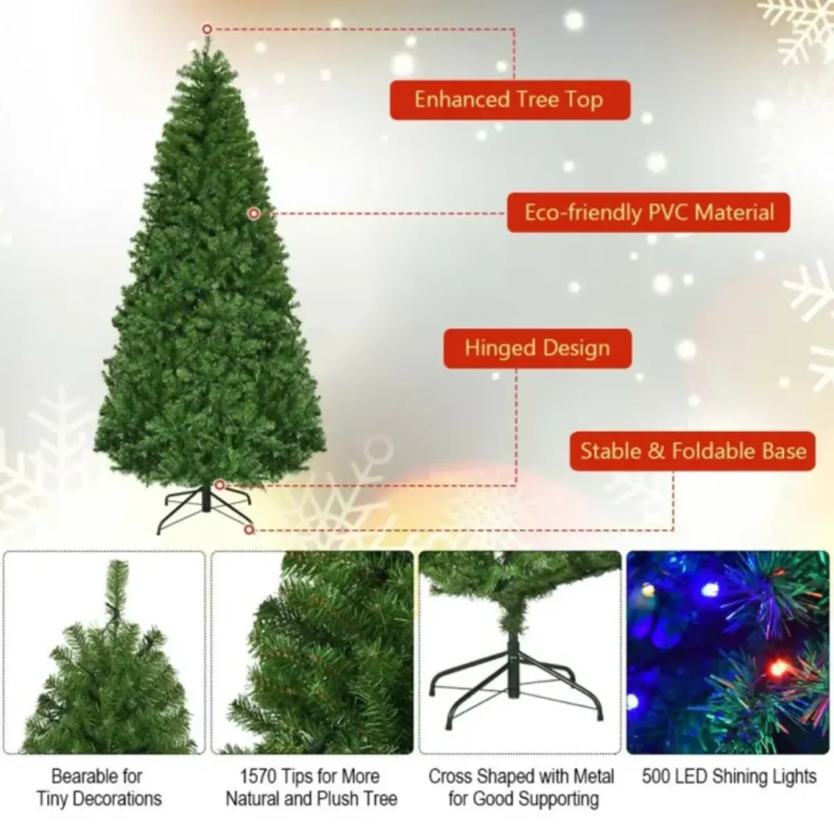 Hivvago 4/5/6/7/8/9 Feet Artificial Premium Hinged Christmas Tree