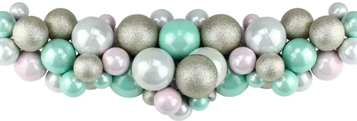 28" Pink and Seafoam Green Shatterproof Glittered Ball Artificial Christmas Swag - Unlit