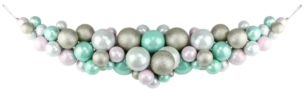 28" Pink and Seafoam Green Shatterproof Glittered Ball Artificial Christmas Swag - Unlit