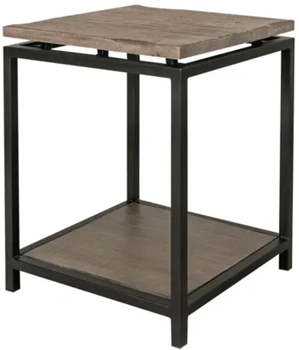 Benjara Piel 26 Inch Side End Table, Solid Pine Wood, Raised Top, Distressed Brown