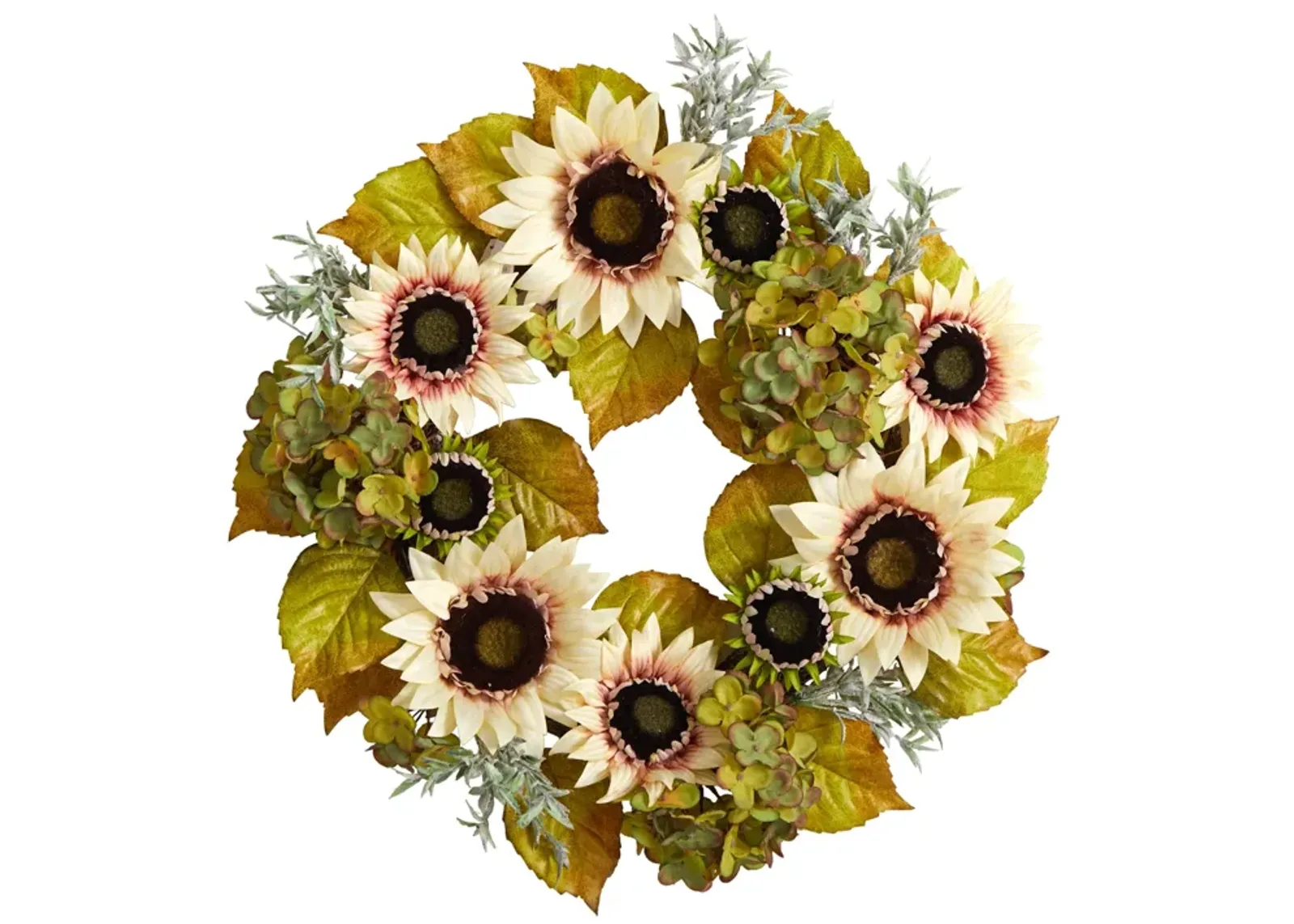 HomPlanti 24" White Sunflower and Hydrangea Artificial Autumn Wreath