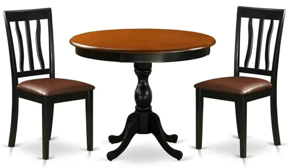 East West Furniture 3-Piece Dining Room Table Set Consists of a Modern Kitchen Table and 2 Faux Leather Kitchen Chairs with Slatted Back - Black Finish